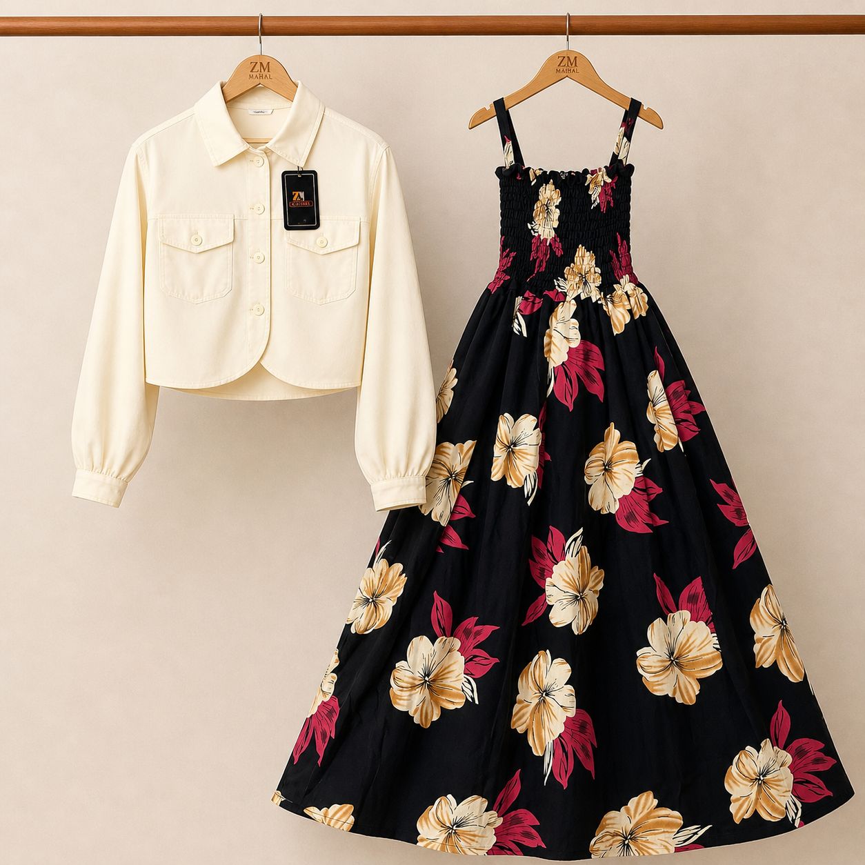 Floral Maxi Dress Set for Women β Turkish Style Smokie Maxi with Jacket