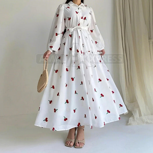 Turkish Cherry Elegance – Embroidered Front Open Frock
