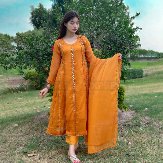 Luxury Mirror Work Three-Piece Ensemble