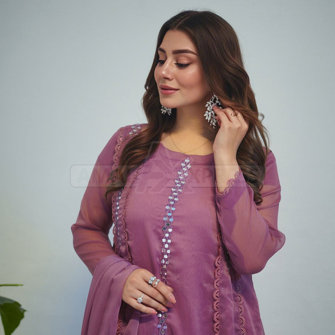 Luxury Mirror Work Three-Piece Ensemble