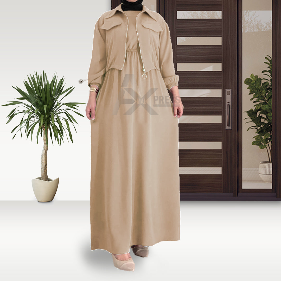 Elegant Maxi with Front-Zip Jacket Pocket Style