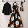 Floral Strap Maxi Dress with Shirt – Elegant Women Outfit K1