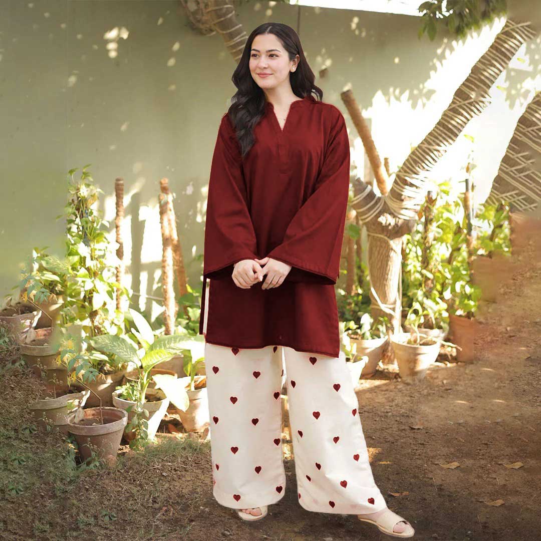 Heart Embroidered Khaddar 2-Piece Set