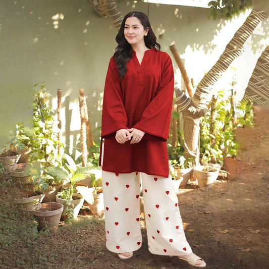 Heart Embroidered Khaddar 2-Piece Set