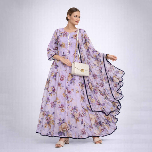 Bonanza 2-Piece Suit Floral Frock with Dupatta