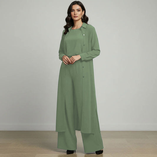 3-Piece Modest Suit — Long Top, Inner & Wide-Leg Pants