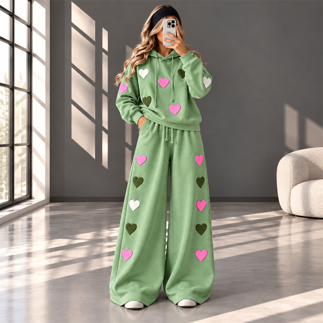 Love Hearts Baggy Hoodie & Wide Leg Flapper 2 Piece Set