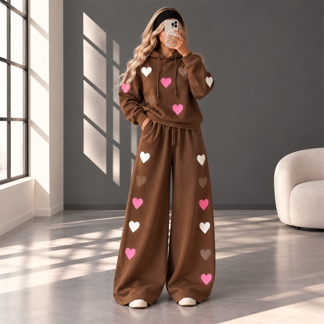 Love Hearts Baggy Hoodie & Wide Leg Flapper 2 Piece Set