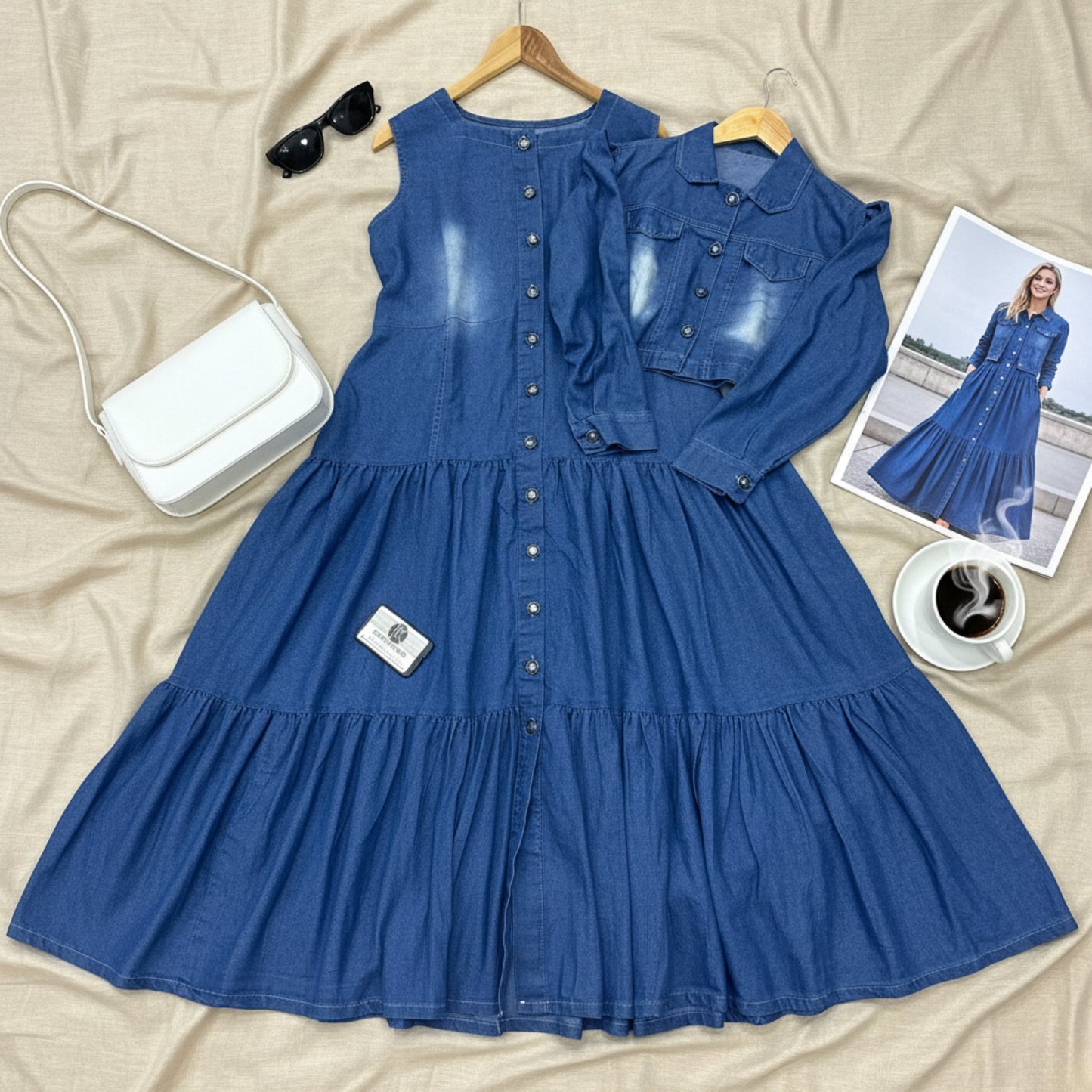 Denim Two-Piece Frock and Coat Set