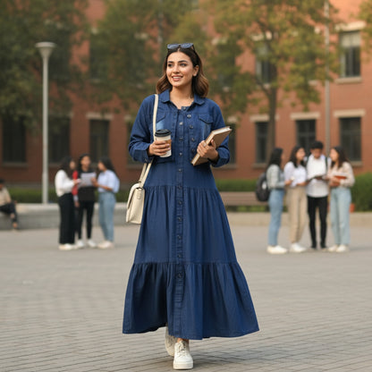 Denim Two-Piece Frock and Coat Set