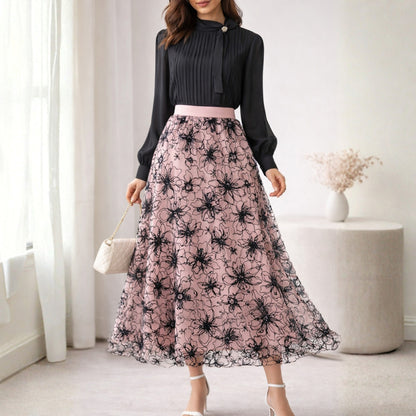 Velvet Imbose Skirt with Georgette Top