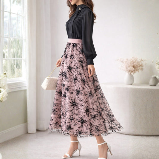 Velvet Imbose Skirt with Georgette Top
