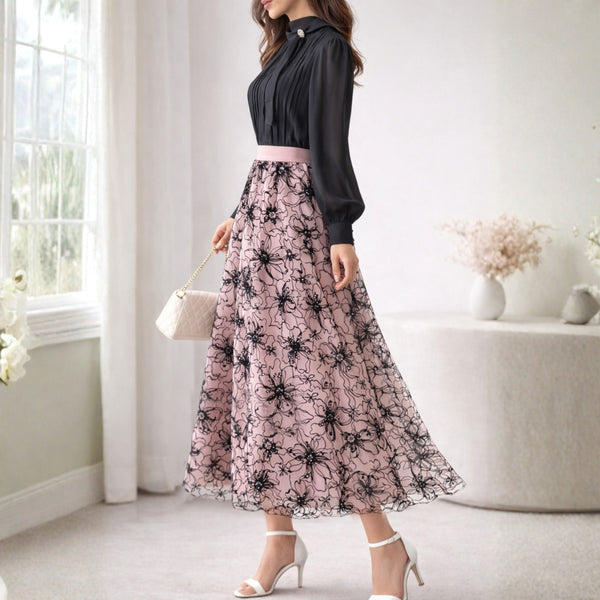 Velvet Imbose Skirt with Georgette Top