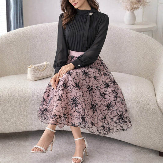 Velvet Imbose Skirt with Georgette Top