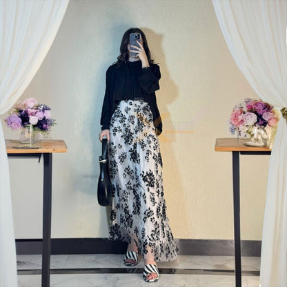 Velvet Imbose Skirt with Georgette Top