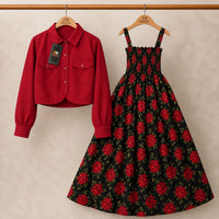 Floral Maxi Dress Set for Women – Turkish Style Smokie Maxi with Jacket