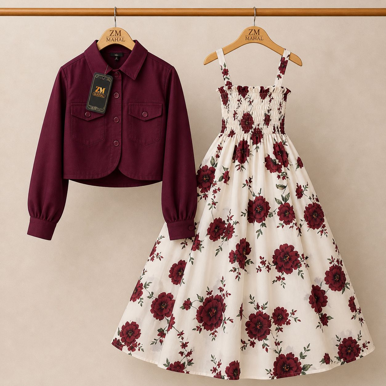 Floral Maxi Dress Set for Women – Turkish Style Smokie Maxi with Jacket