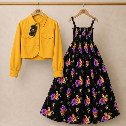 Floral Maxi Dress Set for Women – Turkish Style Smokie Maxi with Jacket