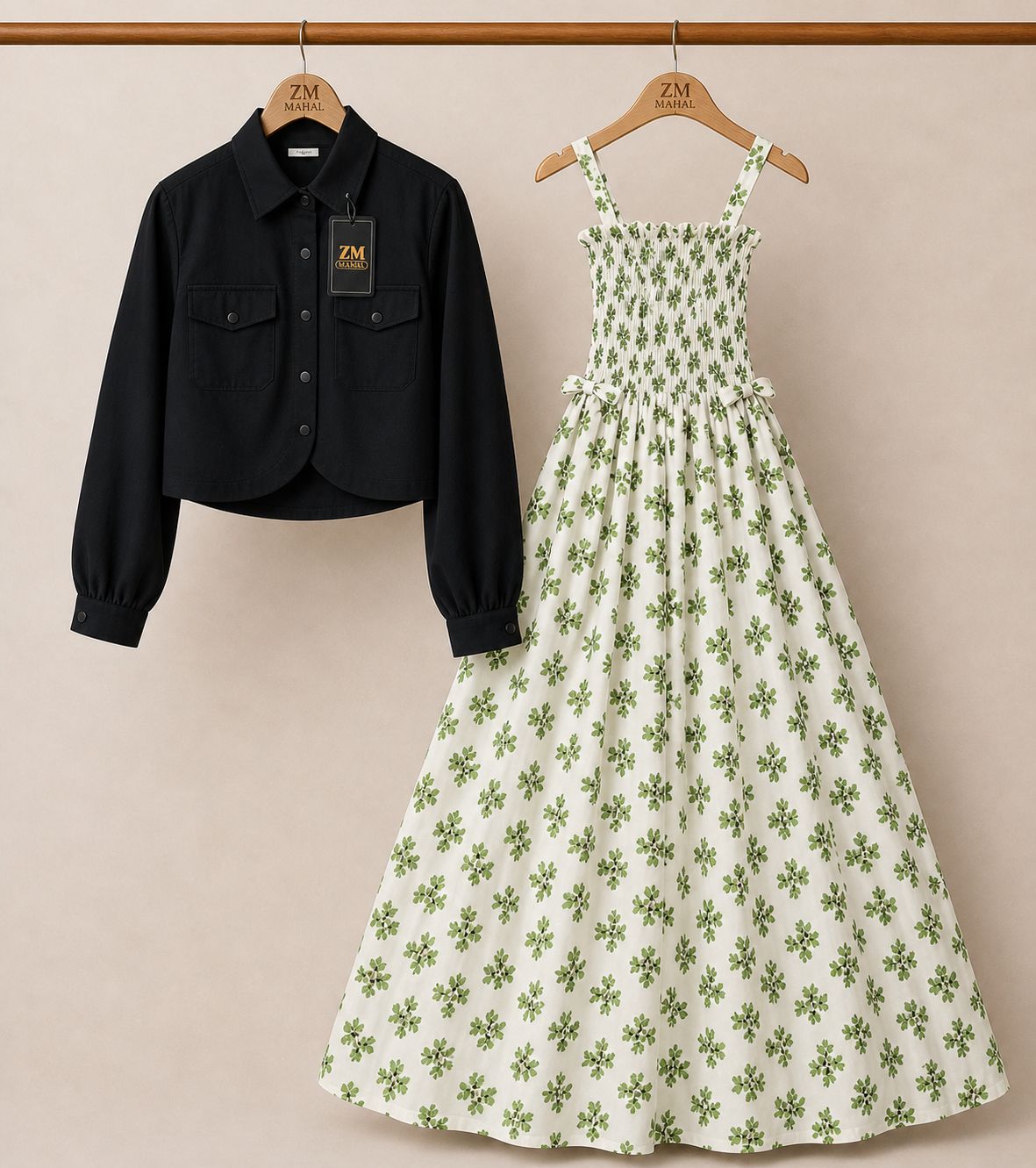 Floral Maxi Dress Set for Women – Turkish Style Smokie Maxi with Jacket