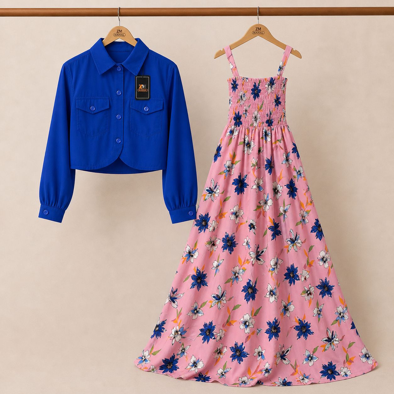 Floral Maxi Dress Set for Women – Turkish Style Smokie Maxi with Jacket