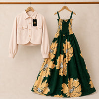 Floral Maxi Dress Set for Women – Turkish Style Smokie Maxi with Jacket
