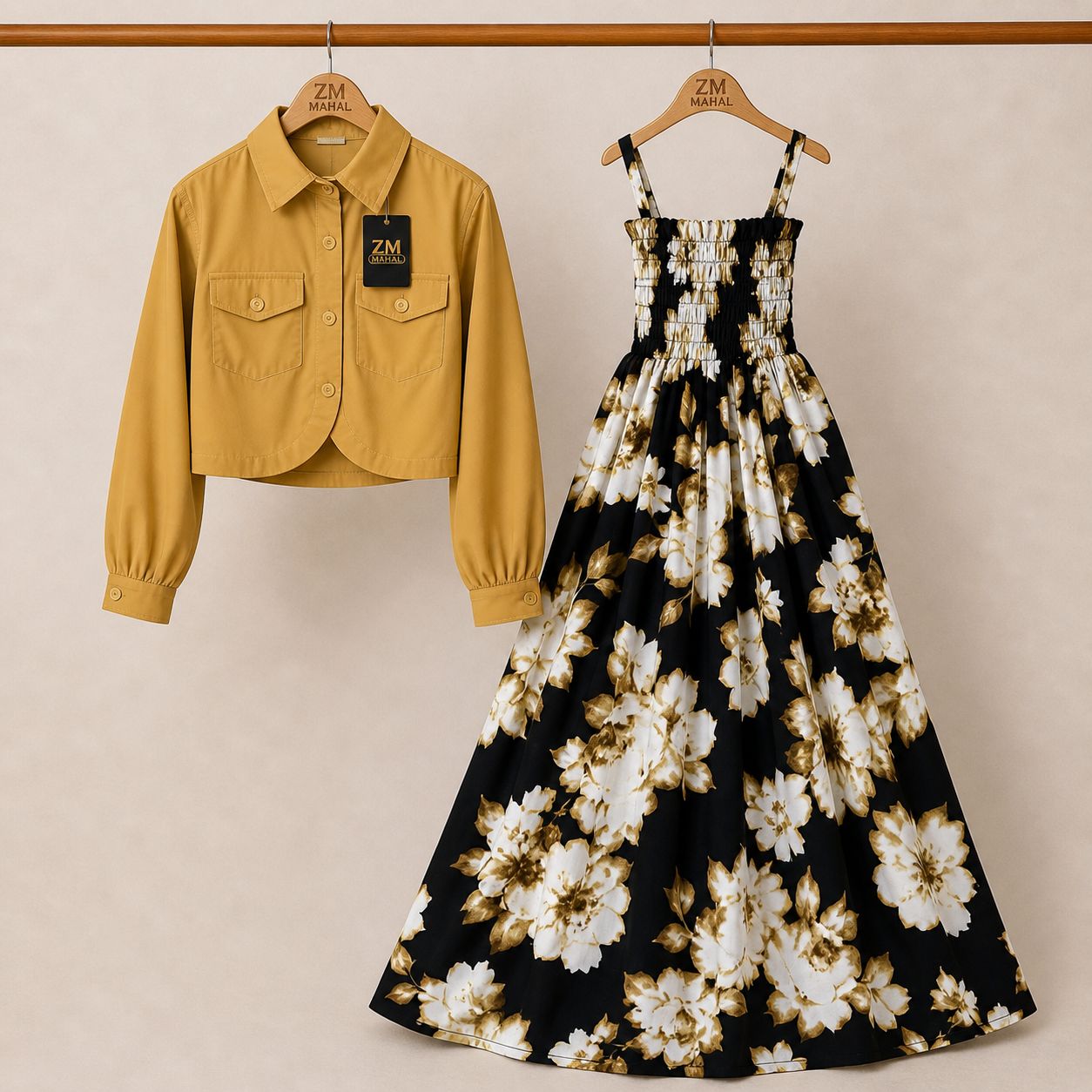 Floral Maxi Dress Set for Women – Turkish Style Smokie Maxi with Jacket