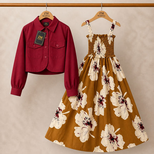 Floral Maxi Dress Set for Women – Turkish Style Smokie Maxi with Jacket