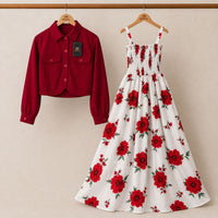 Floral Maxi Dress Set for Women – Turkish Style Smokie Maxi with Jacket