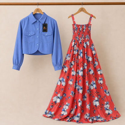 Floral Maxi Dress Set for Women – Turkish Style Smokie Maxi with Jacket