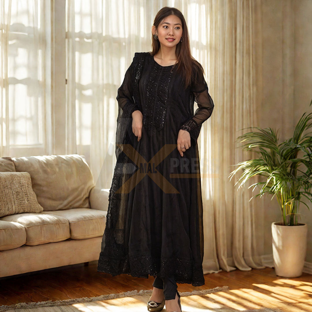 Sequins Embroidered Chiffon 3-Piece Suit