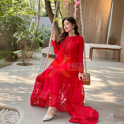 Sequins Embroidered Chiffon 3-Piece Suit