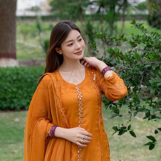 Luxury Mirror Work Three-Piece Ensemble