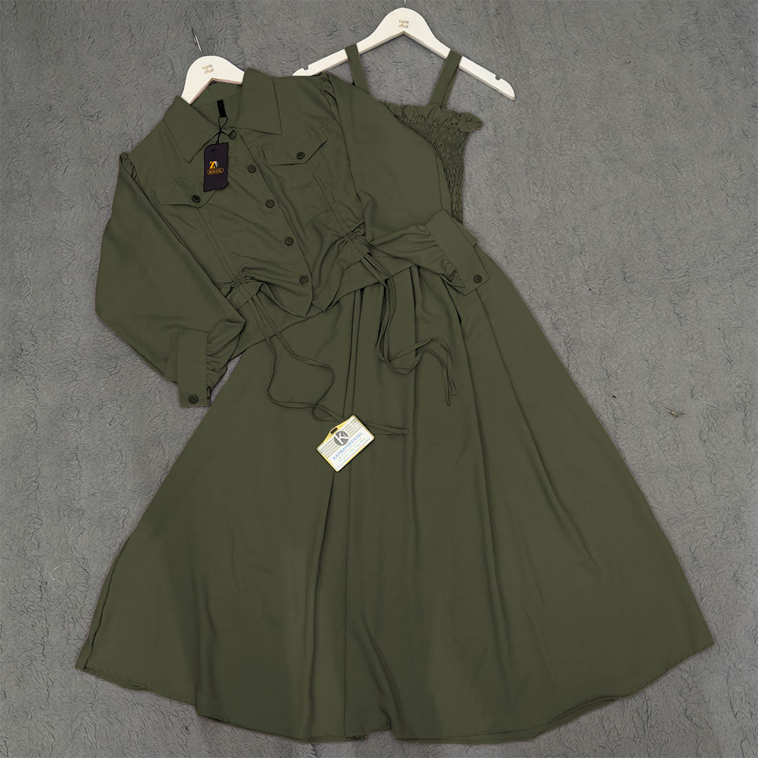 Chic 2-Piece Layered Dress with Adjustable Ribbon Style
