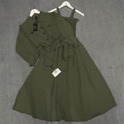 Chic 2-Piece Layered Dress with Adjustable Ribbon Style