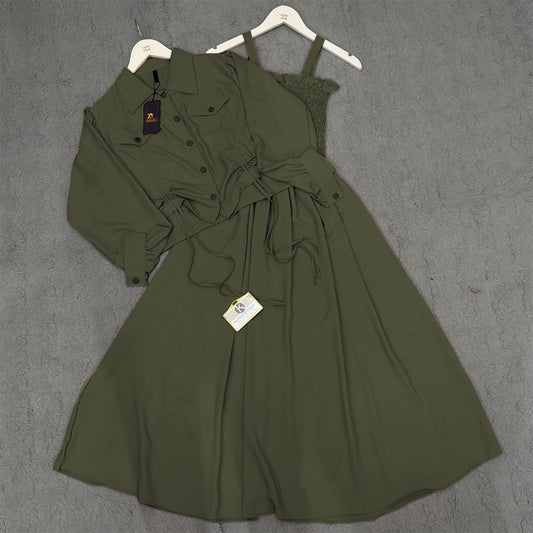 Chic 2-Piece Layered Dress with Adjustable Ribbon Style