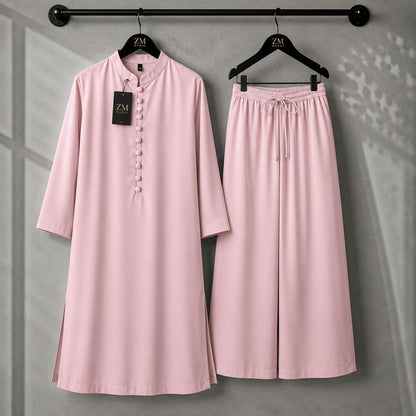 Women's Modest Kurta & Wide-Leg Trouser 2-Piece Set ZM-021