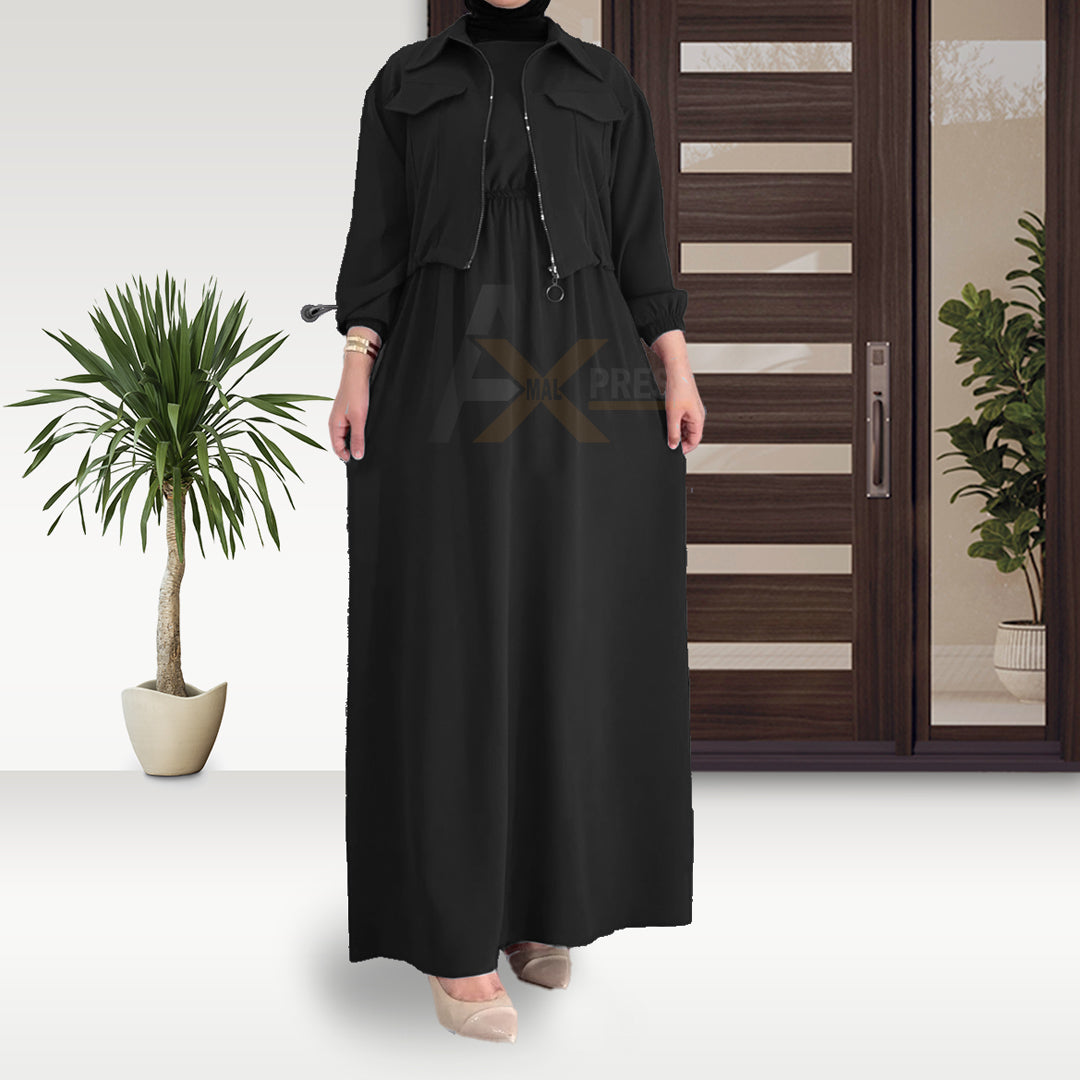 Elegant Maxi with Front-Zip Jacket Pocket Style
