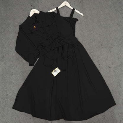 Chic 2-Piece Layered Dress with Adjustable Ribbon Style