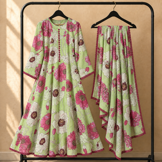 Bonanza Style 2 Piece Floral Frock with Dupatta