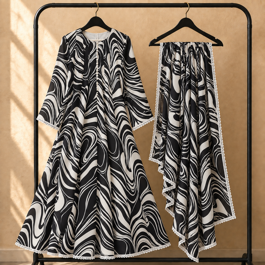 Bonanza Style 2 Piece Floral Frock with Dupatta