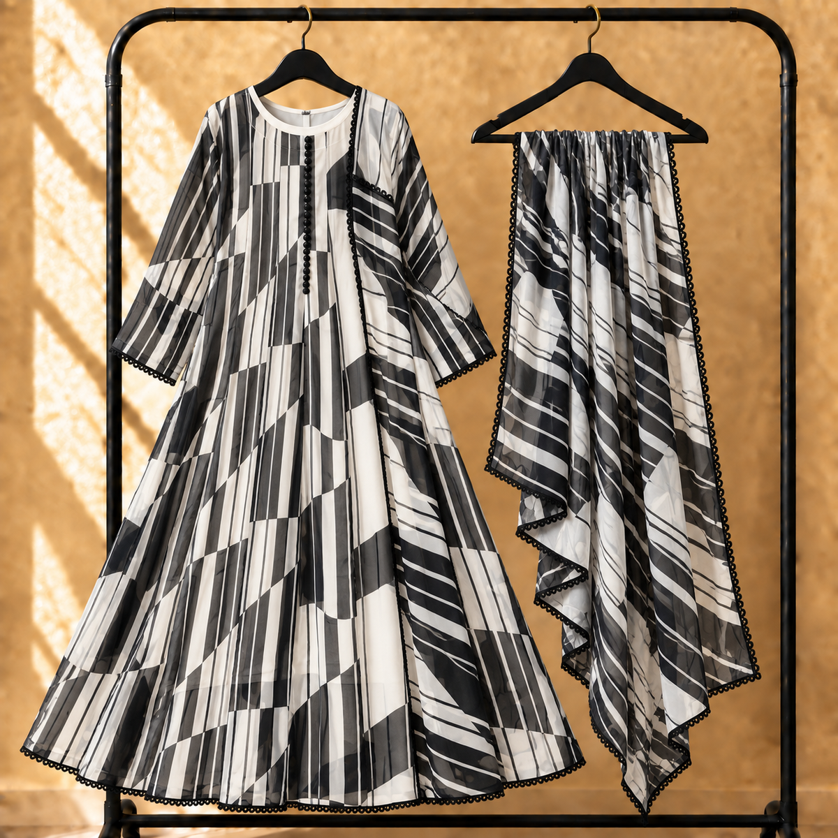 Bonanza Style 2 Piece Floral Frock with Dupatta