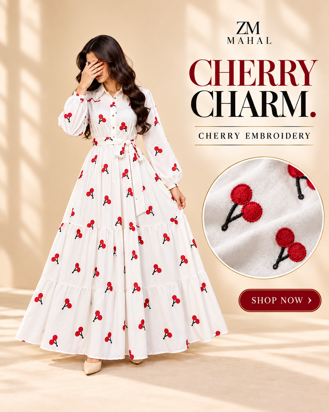 Turkish Cherry Embroidered Frock