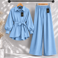Belted Shirt & Wide Leg Trouser Co-Ord Set