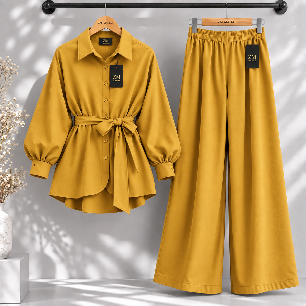 Belted Shirt & Wide Leg Trouser Co-Ord Set
