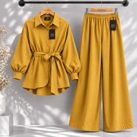 Belted Shirt & Wide Leg Trouser Co-Ord Set
