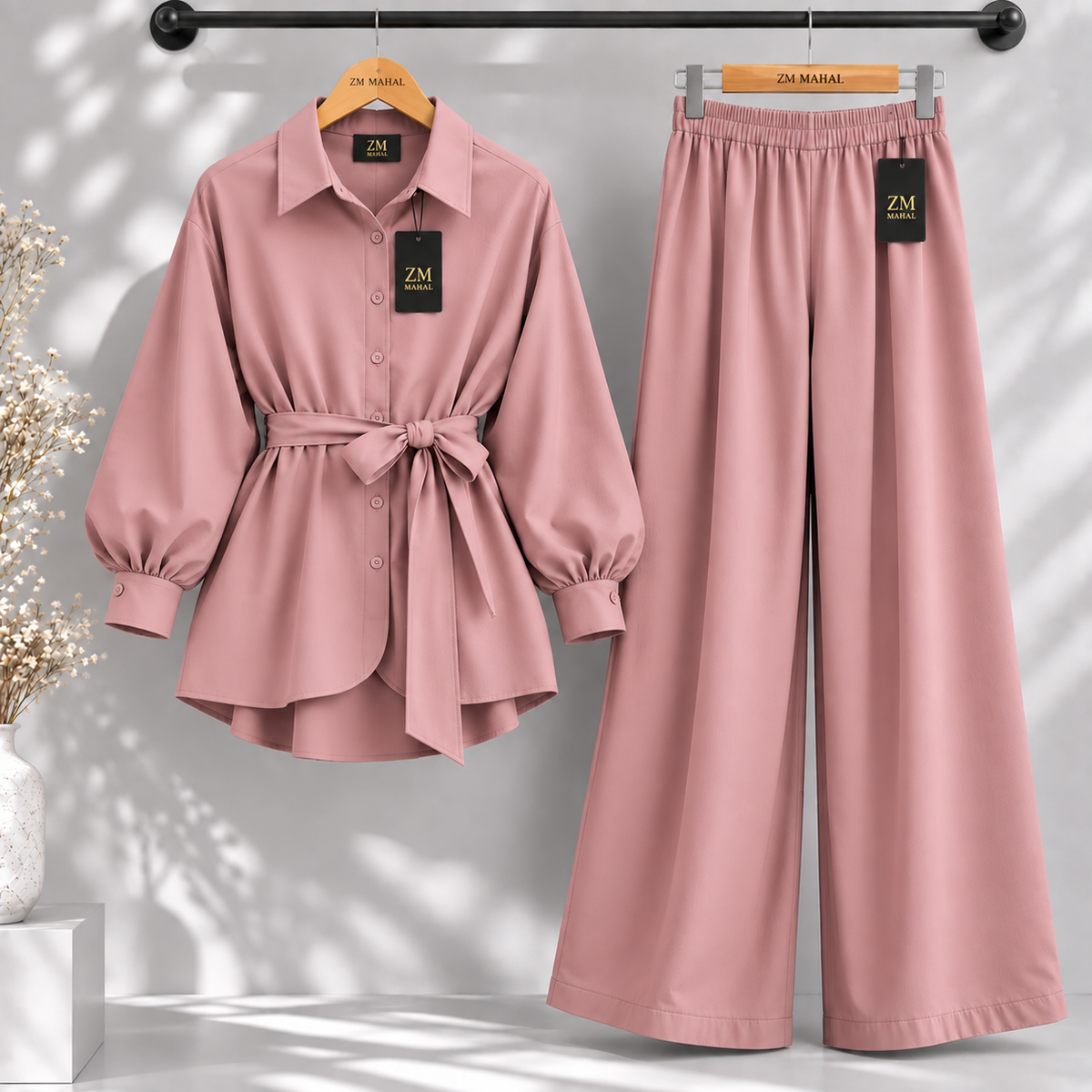Belted Shirt & Wide Leg Trouser Co-Ord Set