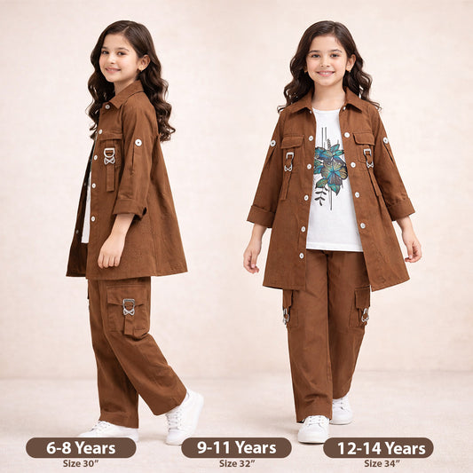 Girl Kids 3 Piece Dress Set Inner Shirt & Trouser