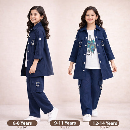 Girl Kids 3 Piece Dress Set Inner Shirt & Trouser