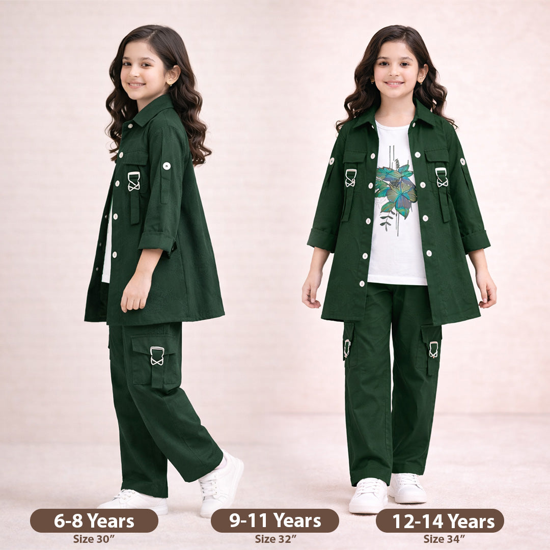 Girl Kids 3 Piece Dress Set Inner Shirt & Trouser