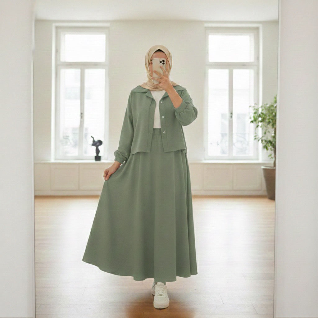 Luxe Mint Korean Georgette Dress With Inner
